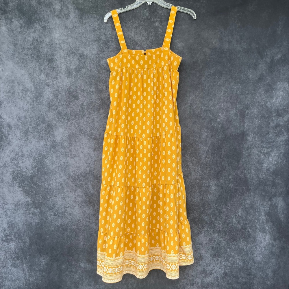 Sage The Label Mustard Yellow Boho Cottagecore Prairie Tiered Midi Dress Small